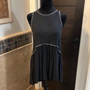 POL Charcoal Sleeveless Tunic with Lace Trim